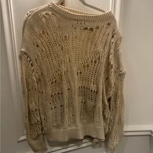 Zara Beige Distressed Knit Sweater